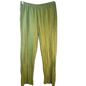 2/$30 ZARA Size Small Linen-Blend Crease Effect Pants Green Elastic Waist